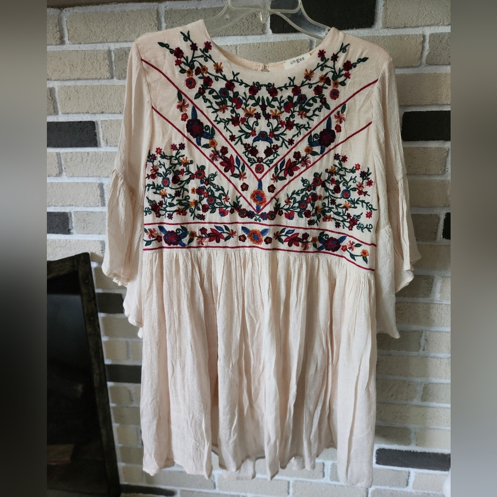 Umgee Embroidered Boho Bell Sleeve Dress